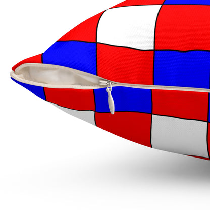 Red, White, Blue Retro Check Cushion Pillow