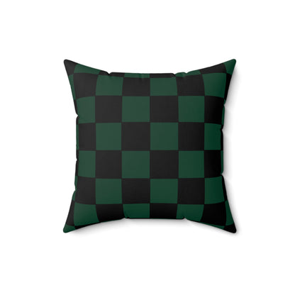 Dark Green, Black Retro Check Cushion Pillow