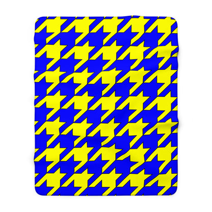 Yellow, Blue Retro Houndstooth Blanket Throw