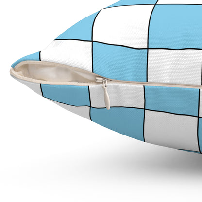 Sky Blue, White Retro Check Cushion Pillow