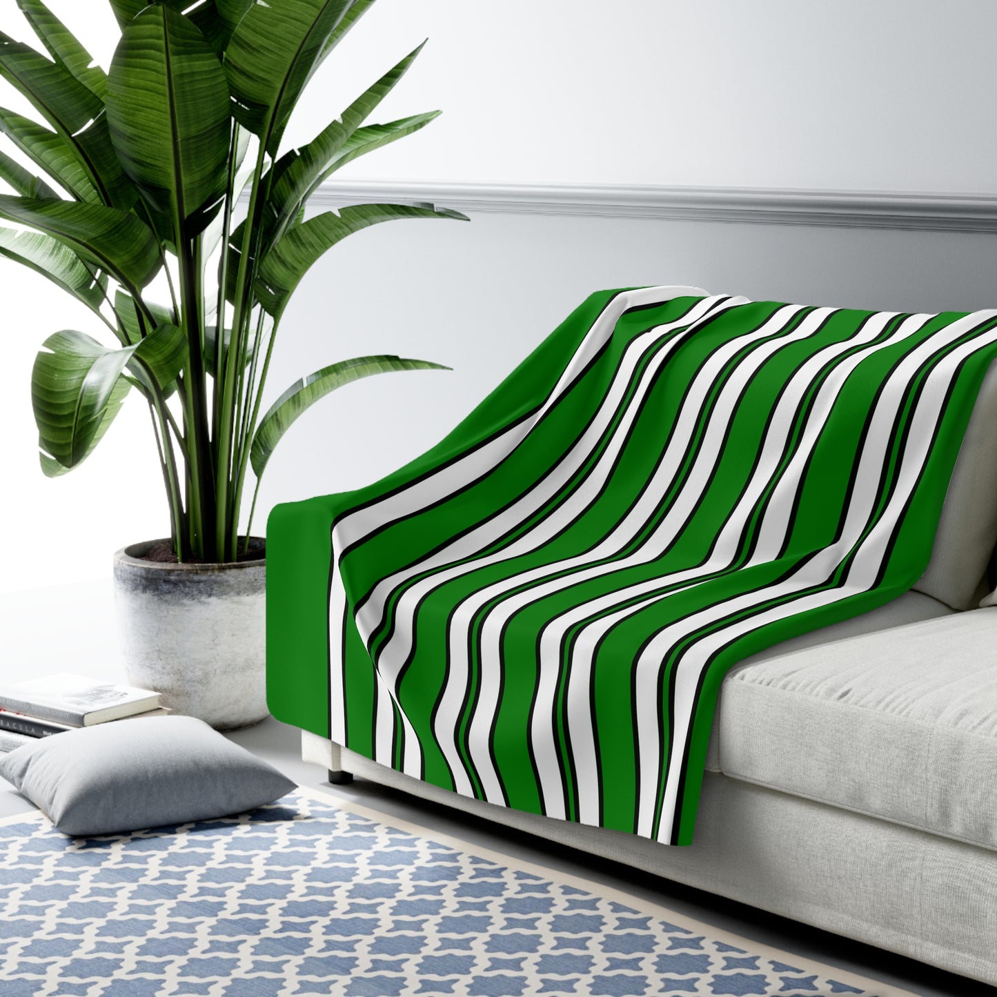 Green, White Retro Stripes Blanket Throw