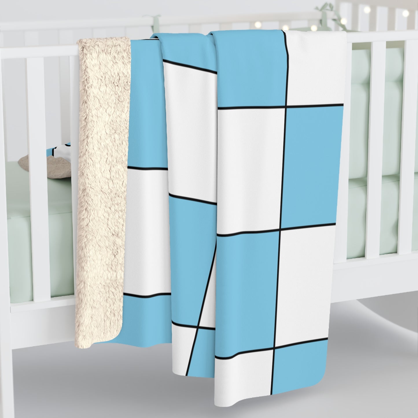 Sky Blue, White Retro Check Blanket Throw