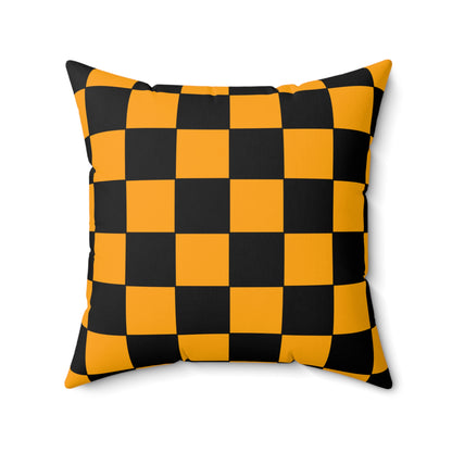 Orange, Black Retro Check Cushion Pillow