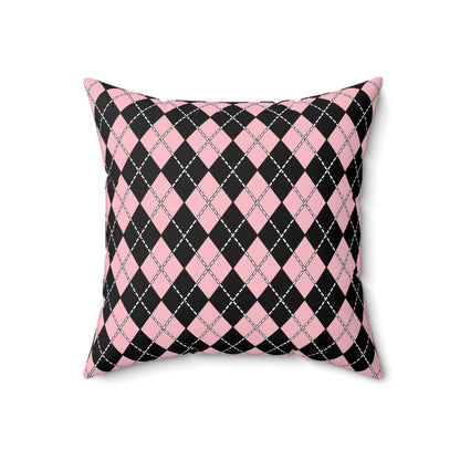 Pink, Black Retro Argyle Cushion Pillow