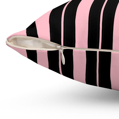 Pink, Black Retro Stripes Cushion Pillow