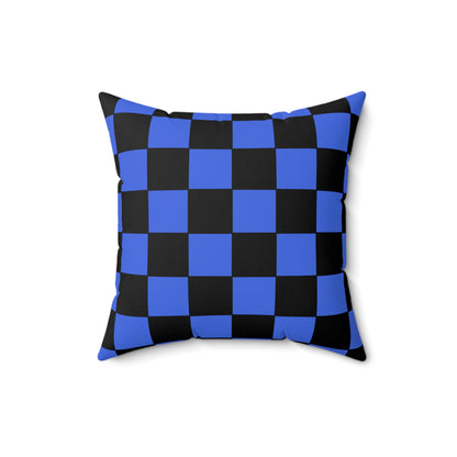 Royal Blue, Black Retro Check Cushion Pillow