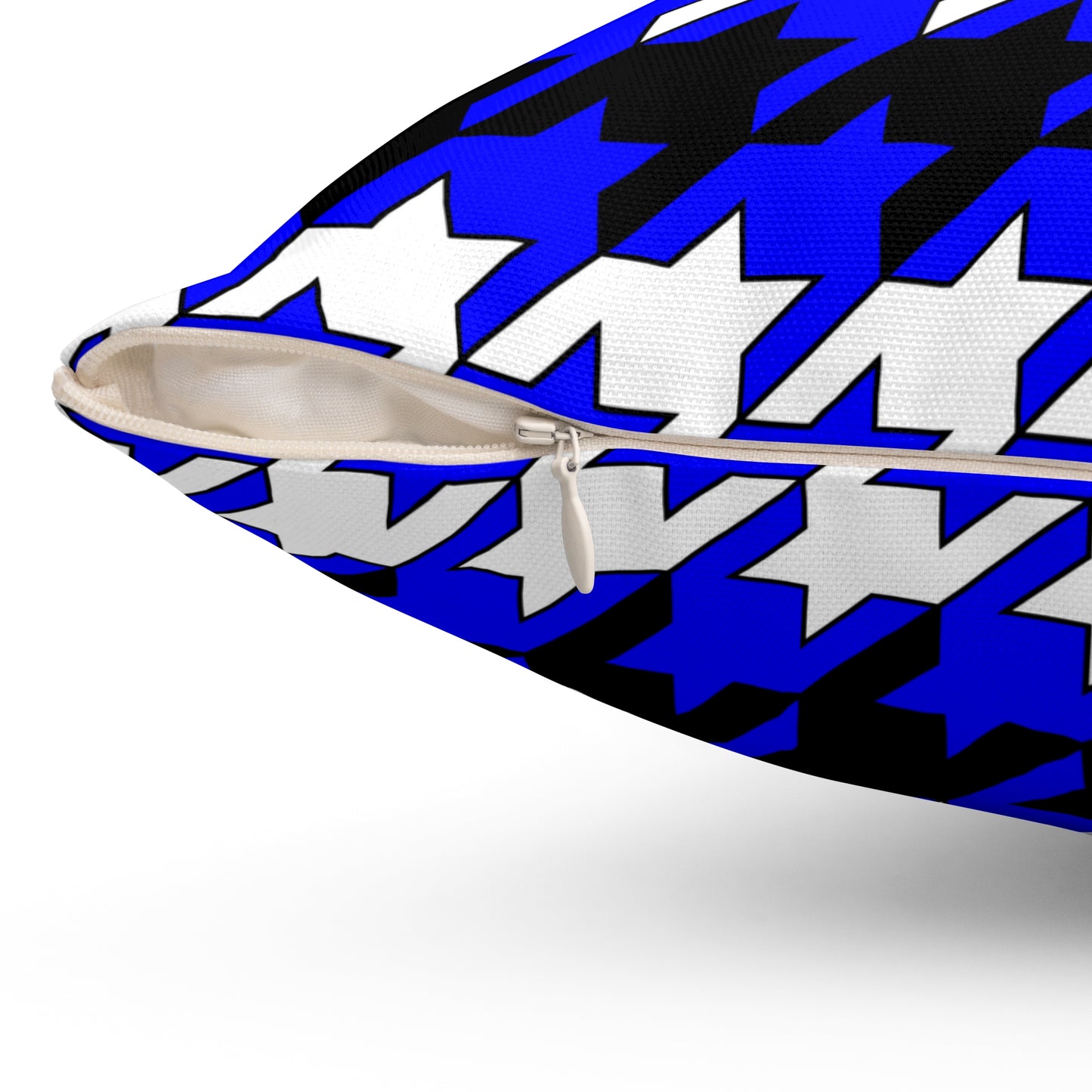 Blue, Black, White Retro Houndstooth Cushion Pillow