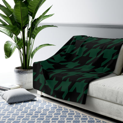 Dark Green, Black Retro Houndstooth Blanket Throw