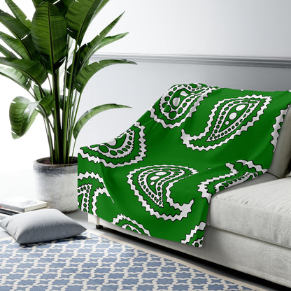 Green, White Retro Paisley Blanket Throw
