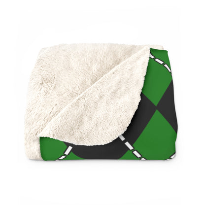 Green, Black, White Retro Argyle Blanket Throw