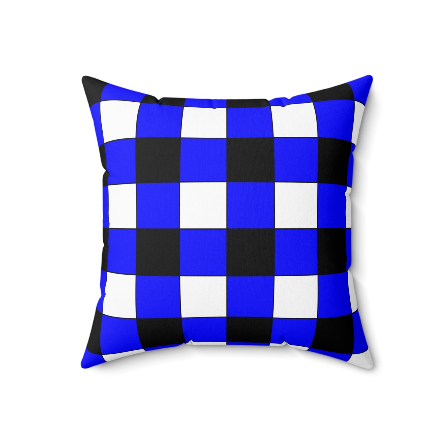 Blue, Black, White Retro Check Cushion Pillow