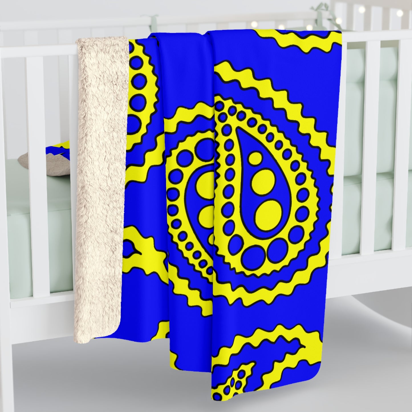 Blue, Yellow Retro Paisley Blanket Throw