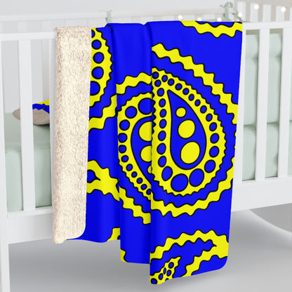 Blue, Yellow Retro Paisley Blanket Throw