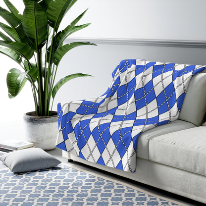 Royal Blue, White Retro Argyle Blanket Throw