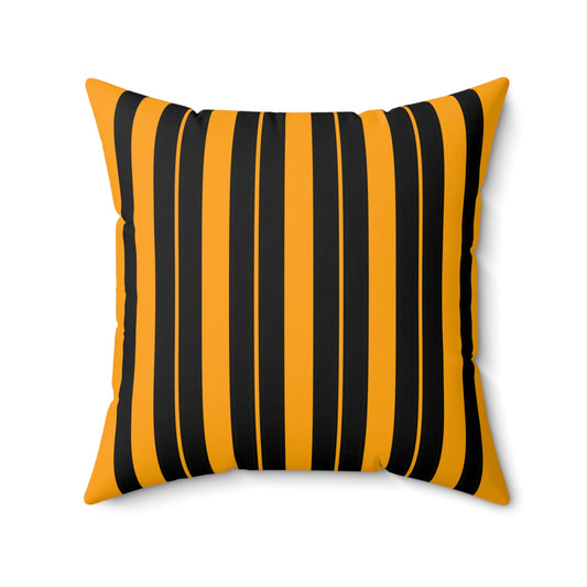 Orange, Black Retro Stripes Cushion Pillow