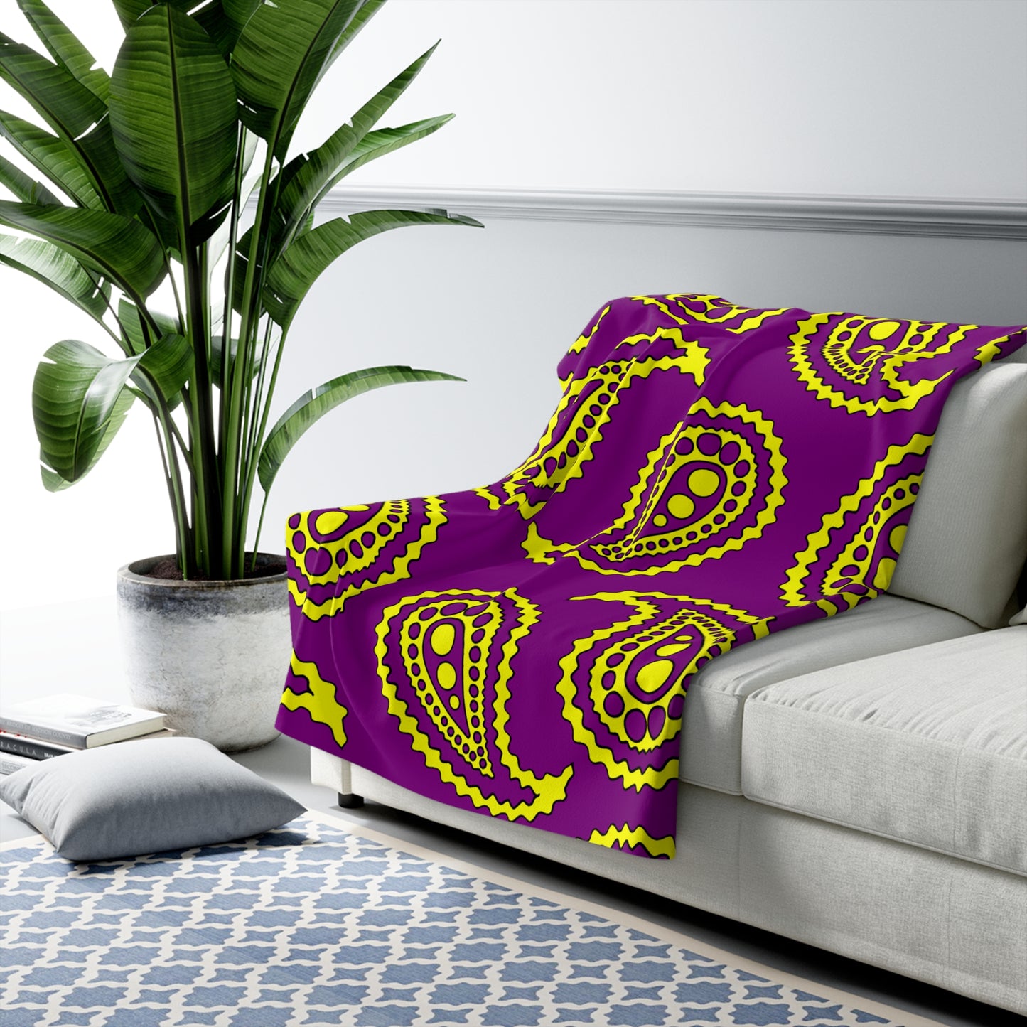 Purple, Yellow Retro Paisley Blanket Throw