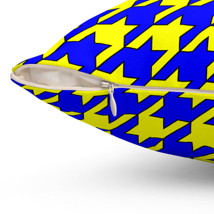 Yellow, Blue Retro Houndstooth Cushion Pillow