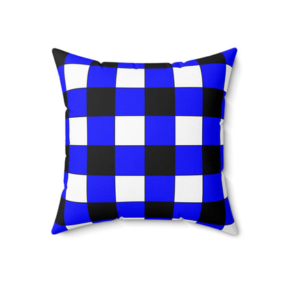 Blue, Black, White Retro Check Cushion Pillow