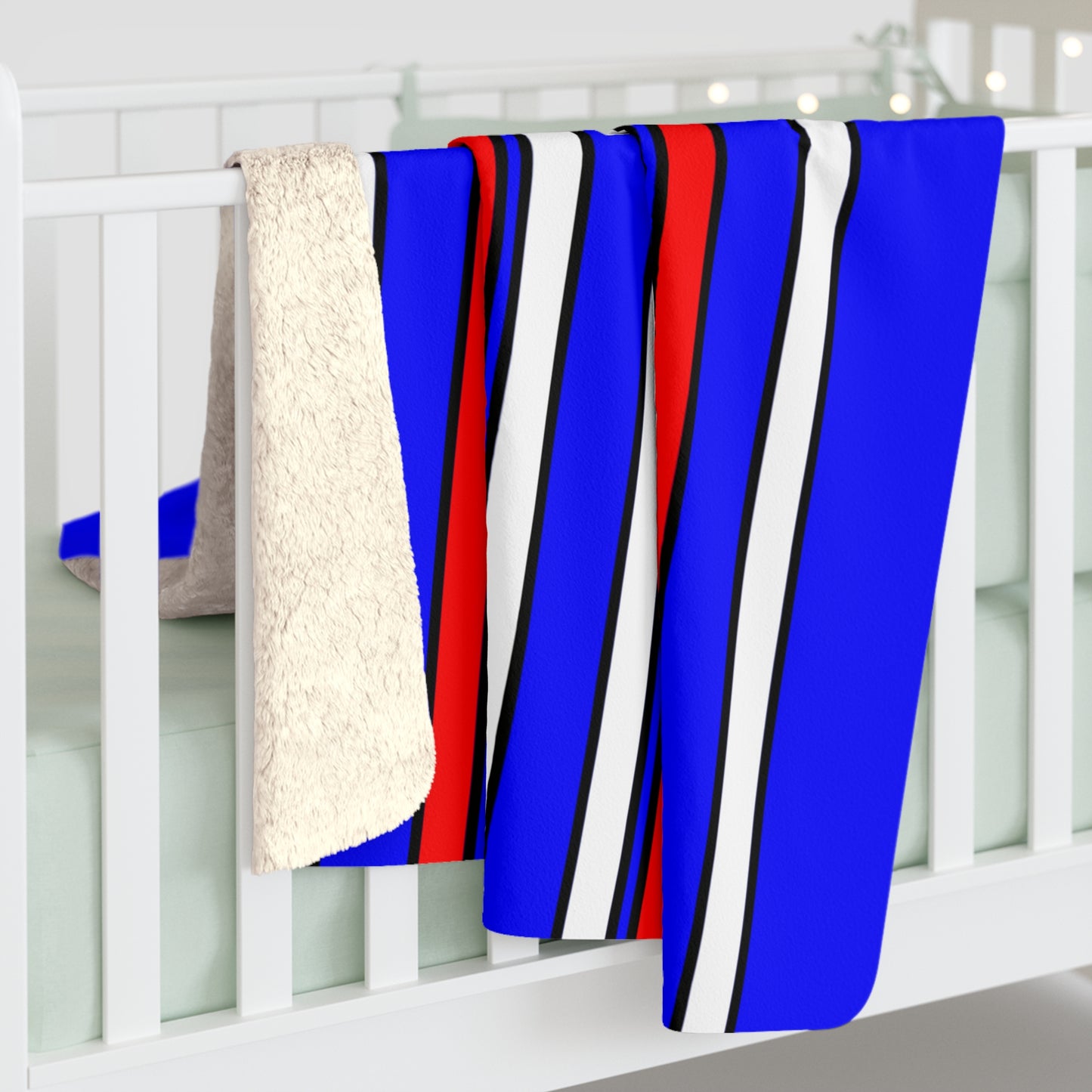 Blue, White, Red Retro Stripes Blanket Throw