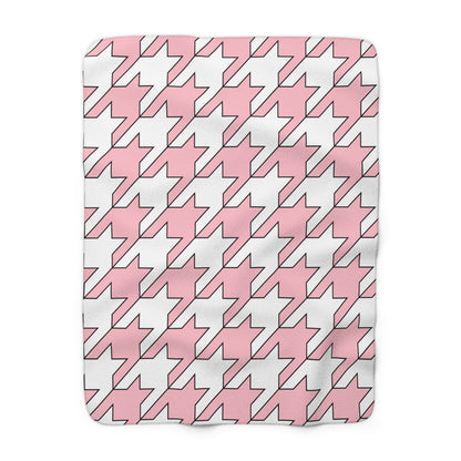 Pink, White Retro Houndstooth Blanket Throw