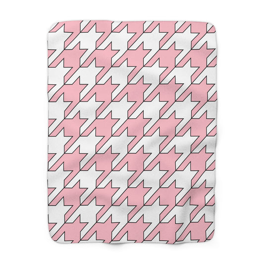 Pink, White Retro Houndstooth Blanket Throw