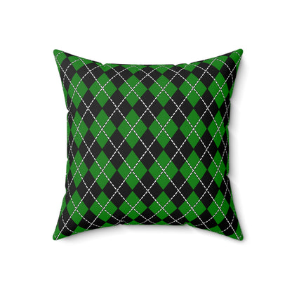 Green, Black Retro Argyle Cushion Pillow