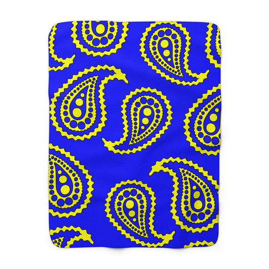 Blue, Yellow Retro Paisley Blanket Throw