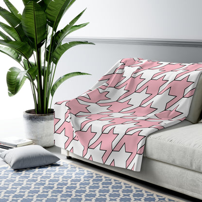 Pink, White Retro Houndstooth Blanket Throw