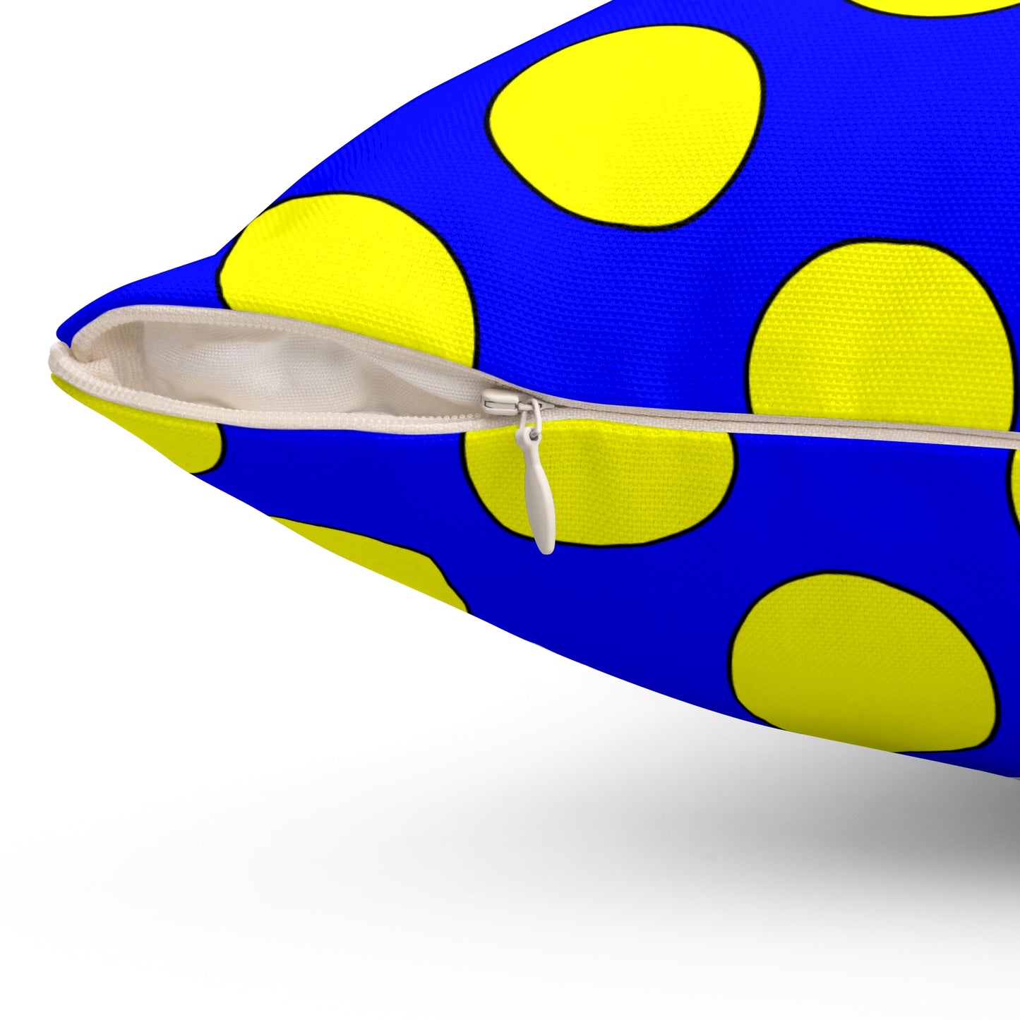 Blue, Yellow Retro Polka Dots Cushion Pillow