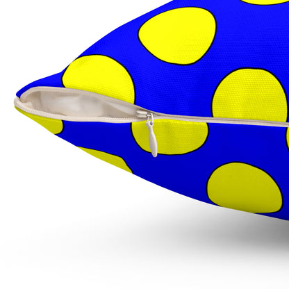 Blue, Yellow Retro Polka Dots Cushion Pillow