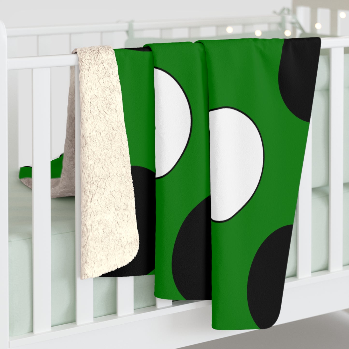 Green, Black, White Retro Polka Dots Blanket Throw