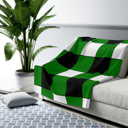Green, Black, White Retro Check Blanket Throw