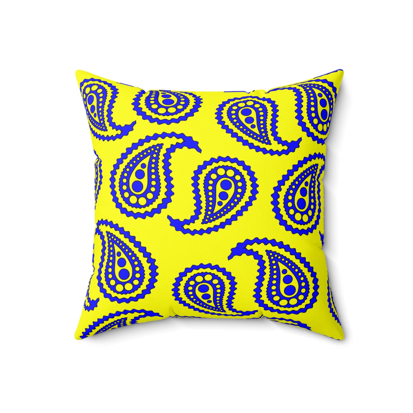 Yellow, Blue Retro Paisley Cushion Pillow