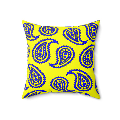 Yellow, Blue Retro Paisley Cushion Pillow