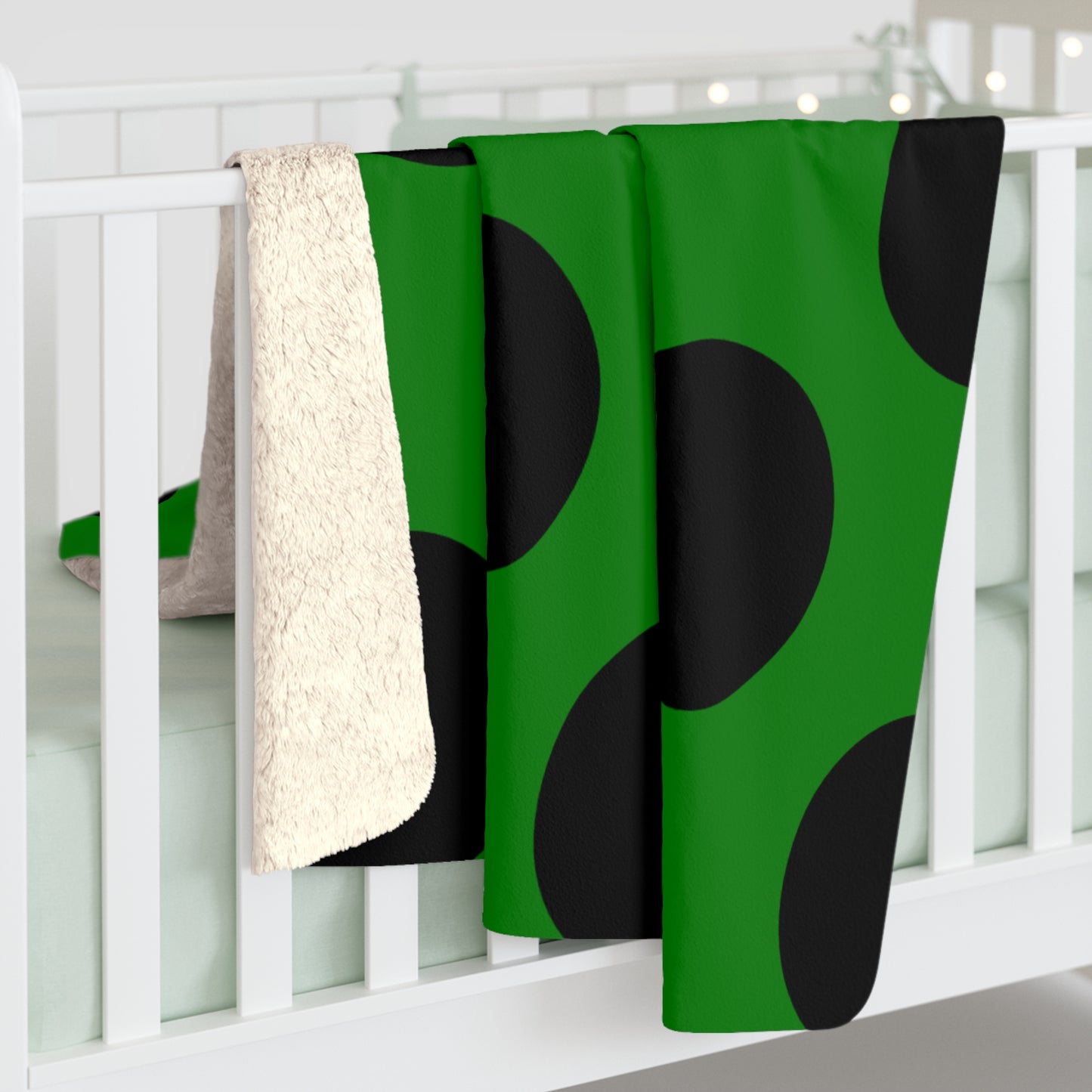 Green, Black Retro Polka Dots Blanket Throw