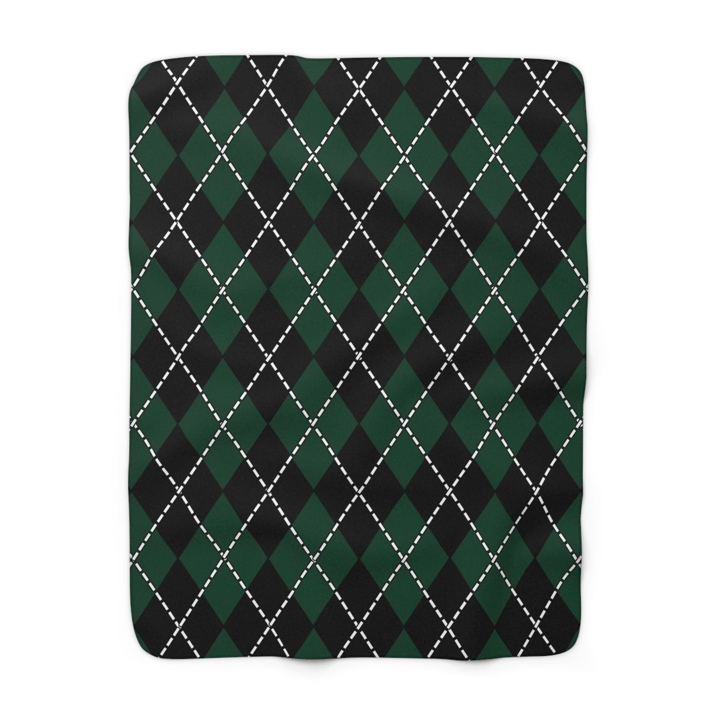 Dark Green, Black Retro Argyle Blanket Throw
