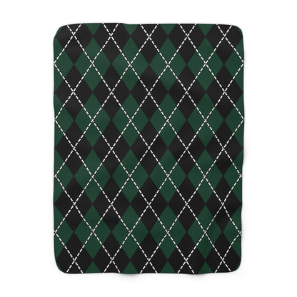 Dark Green, Black Retro Argyle Blanket Throw