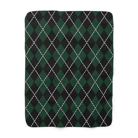 Dark Green, Black Retro Argyle Blanket Throw