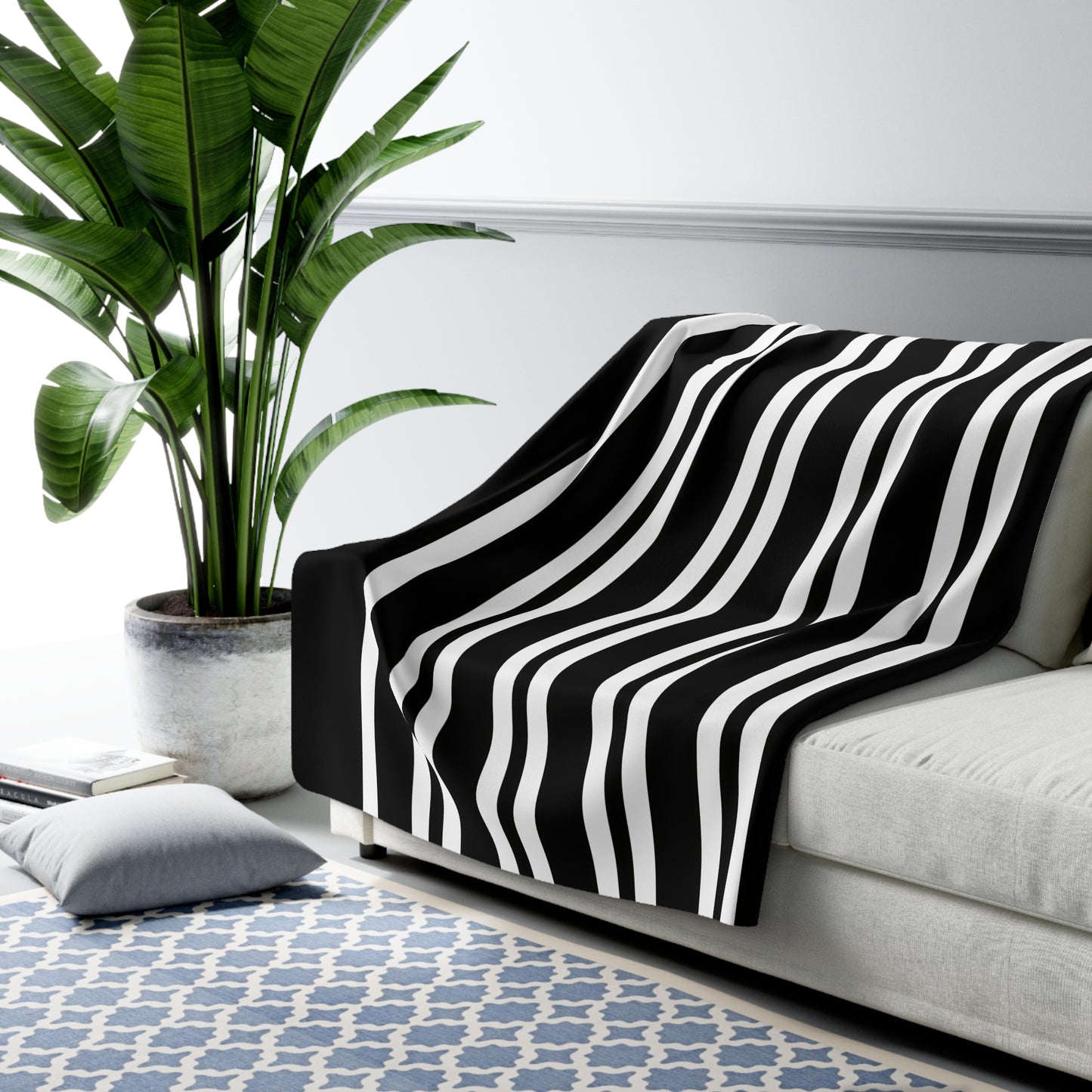 Black, White Retro Stripes Blanket Throw