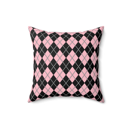 Pink, Black Retro Argyle Cushion Pillow