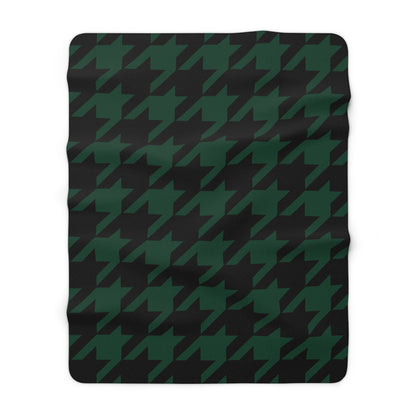 Dark Green, Black Retro Houndstooth Blanket Throw