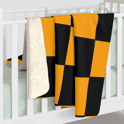 Orange, Black Retro Check Blanket Throw