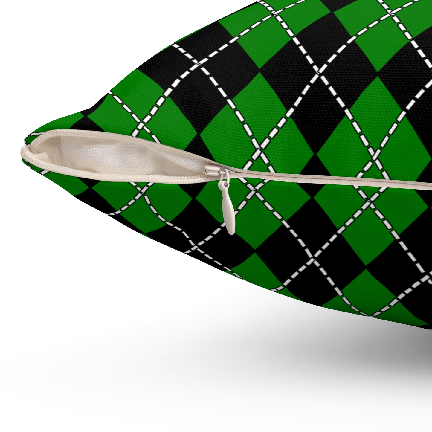 Green, Black Retro Argyle Cushion Pillow