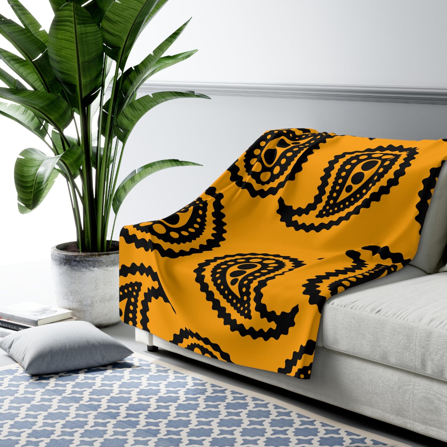 Orange, Black Retro Paisley Blanket Throw