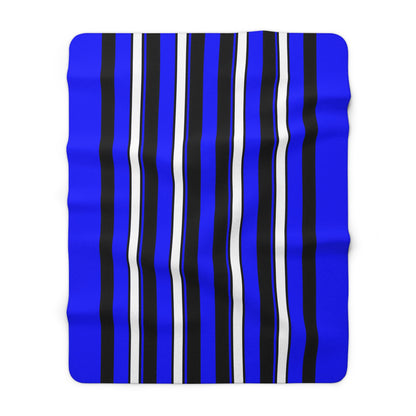 Blue, Black, White Retro Stripes Blanket Throw