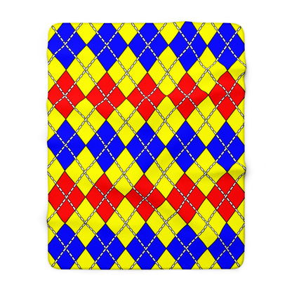 Yellow, Blue, Red Retro Argyle Blanket Throw