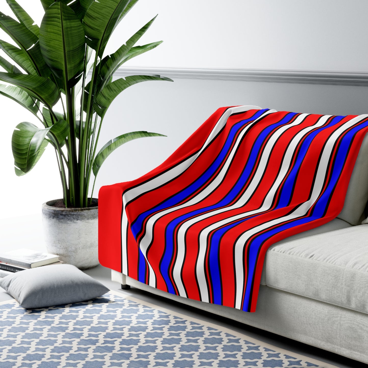 Red, White, Blue Retro Stripes Blanket Throw