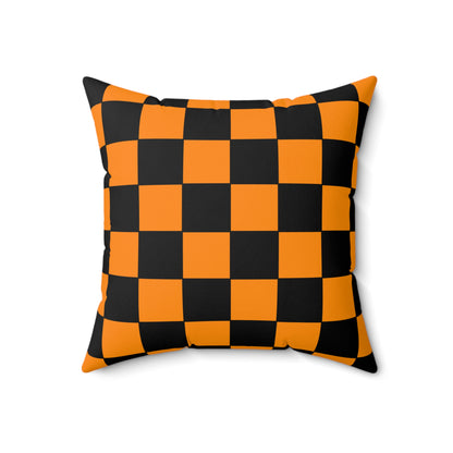 Dark Orange, Black Retro Check Cushion Pillow