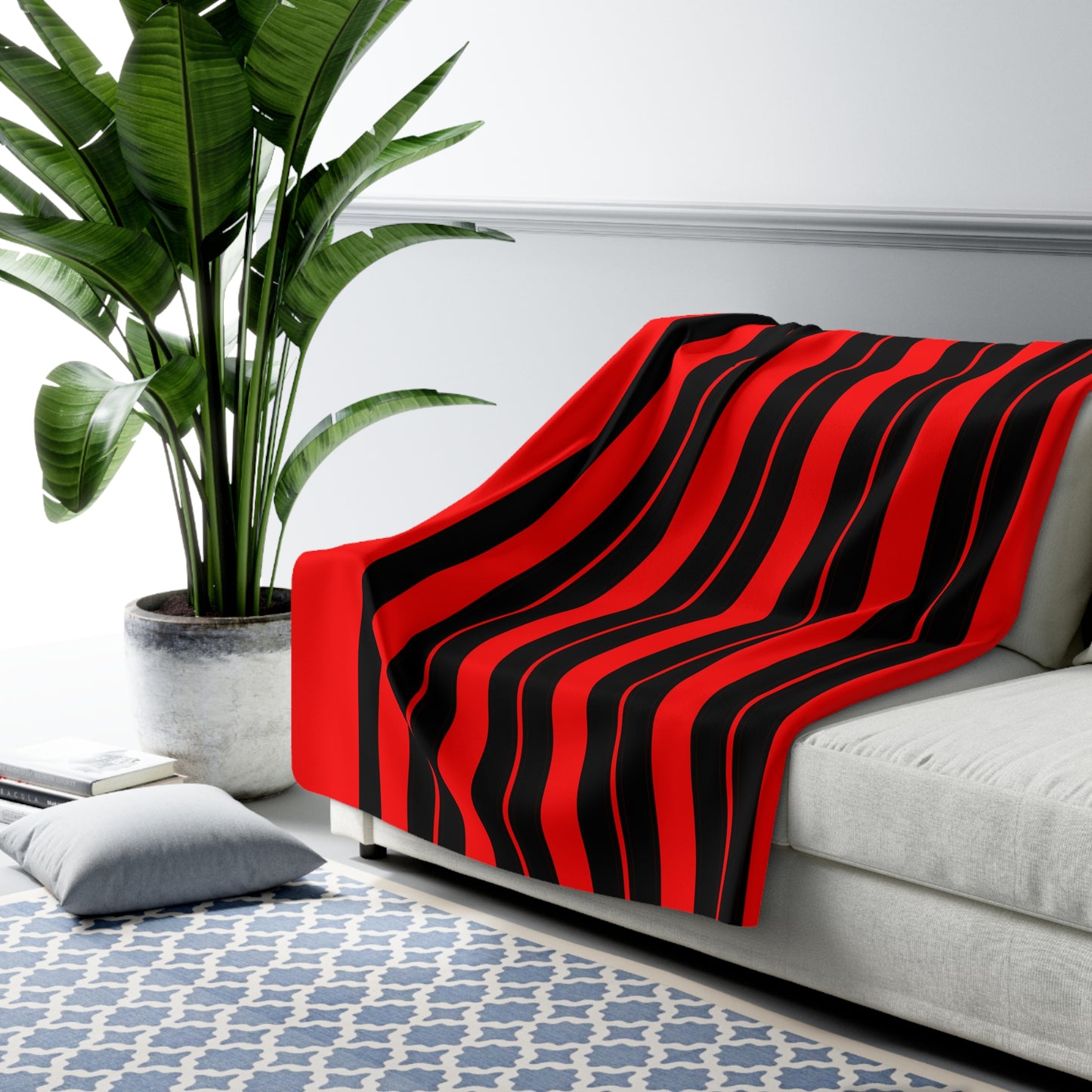 Red, Black Retro Stripes Blanket Throw