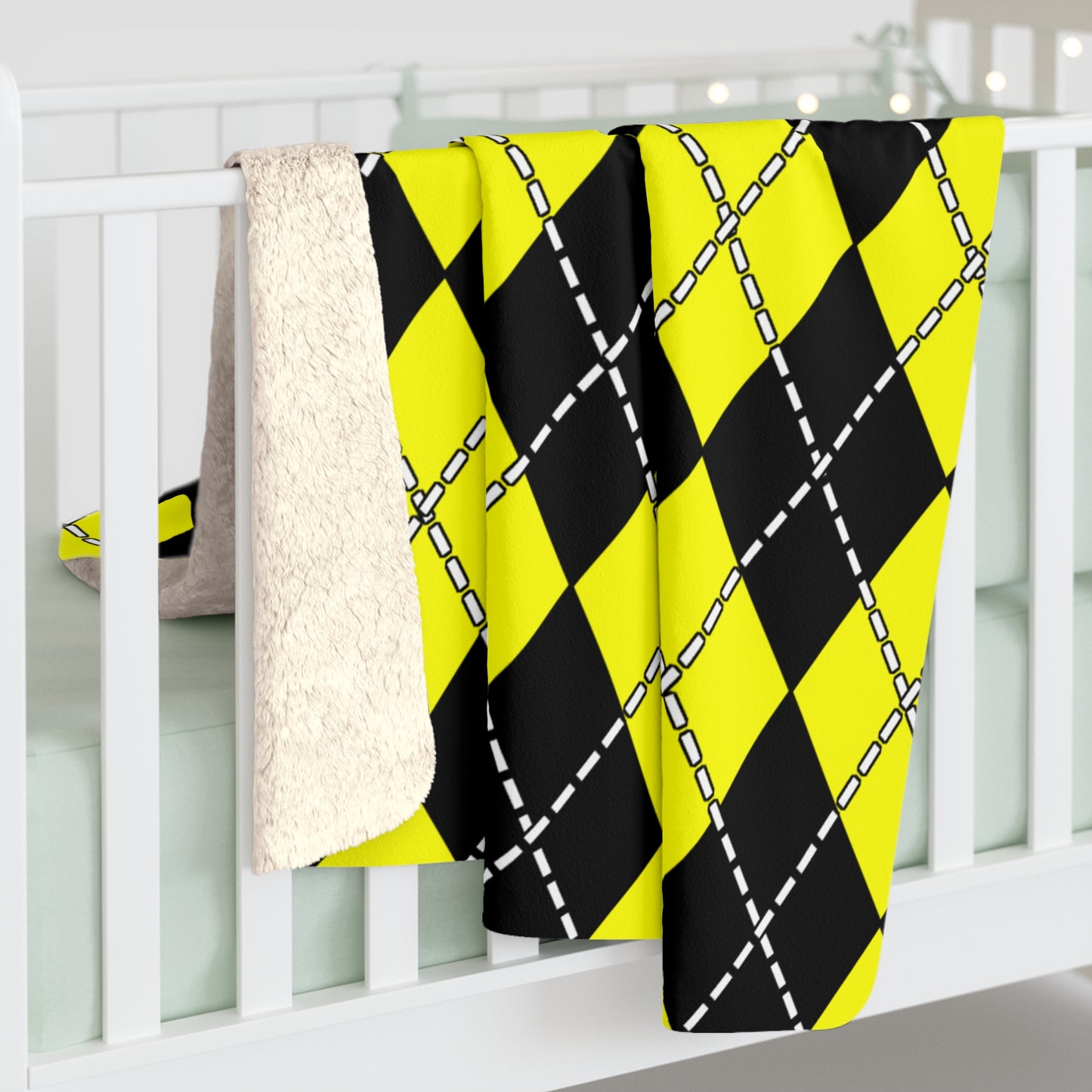 Yellow, Black Retro Argyle Blanket Throw